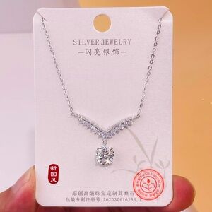 2 Carat Moissanite Sparkling V- Shaped Necklace